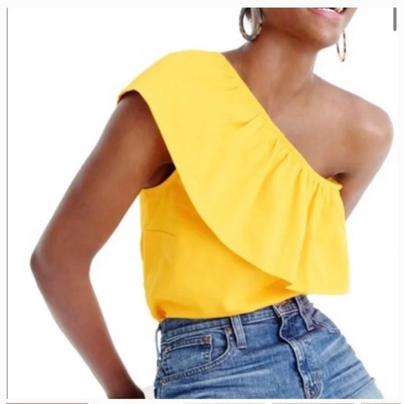 J. Crew Tops - J CREW Yellow One Shoulder Exaggerated Ruffle Top large